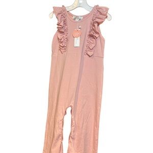 Girls Ruffle Shoulder One-Piece Romper - Pink